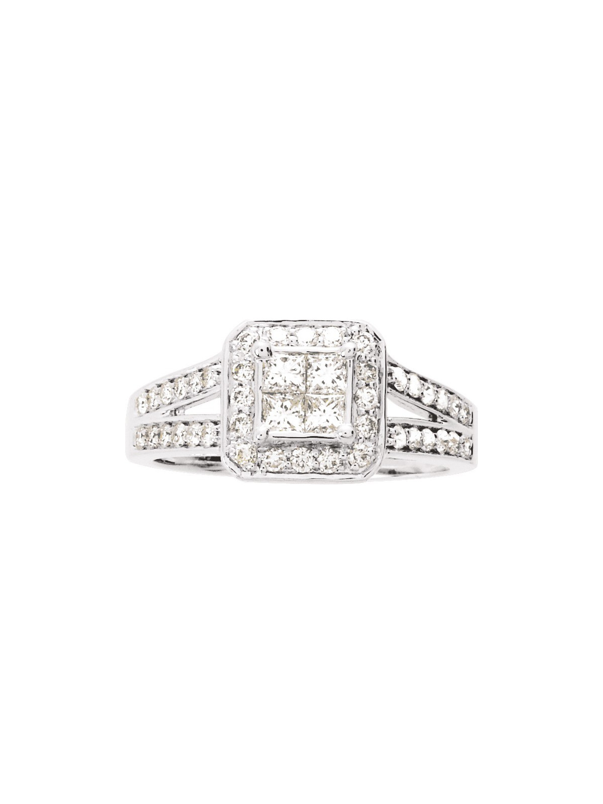 Solitaire princesse diamant or blanc 0.75CT