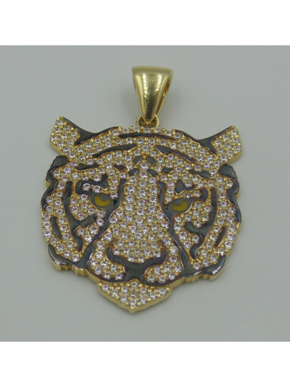 Pendentif Lion Oxydes de Zirconium Or 18 Carats