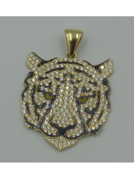 Pendentif Lion Oxydes de Zirconium Or 18 Carats