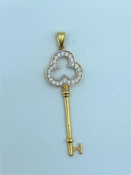 Pendentif Motif clé Trèfle Or 18 Carats 