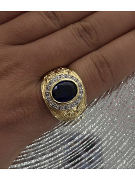 Bague Chevalière Empire Bleu Or 18 Carats